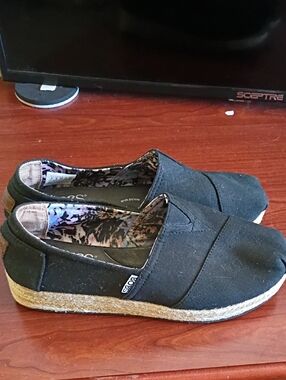 Skechers Black Canvas Espadrille Slip-On Women’s Shoes